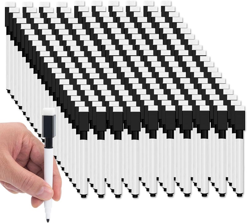 JEFURE 200 Pcs Black Magnetic Dry Erase Markers with Eraser Cap, White Board Mini Dry erase Markers Bulk, Fine Point Tip Student White Board Markers for Teachers Office School Supplies - Image 1